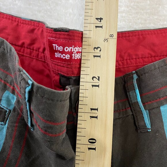 Vans Brown Blue Plaid Skater Shorts Casual Beach Travel Flat Front Summer sz 32 - Picture 10 of 10